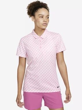 Nike Pink and White Gingham Dri-FIT Polo
